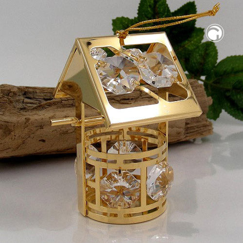 Hängedekoration Wunschbrunnen 50×67 mm mit Glas-Steinen – gold & filigran