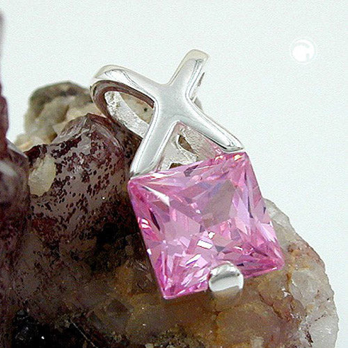 Pendant 13x6mm zirconia pink silver 925