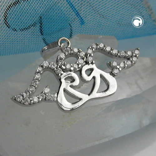 Pendant 11x26mm two angels with halo and zirconias silver 925