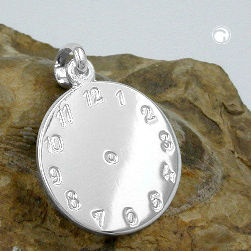 Pendant 14mm birth pendant clock shiny silver 925