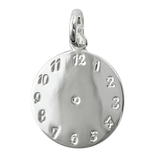 Pendant 14mm birth pendant clock shiny silver 925