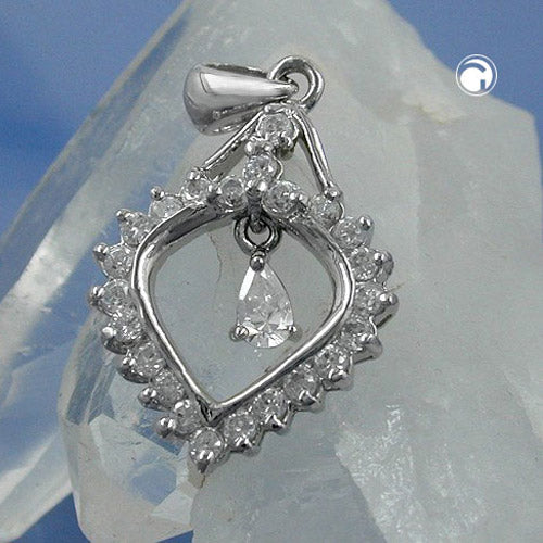 Pendant 24x17mm heart with many zirconias rhodium-plated silver 925