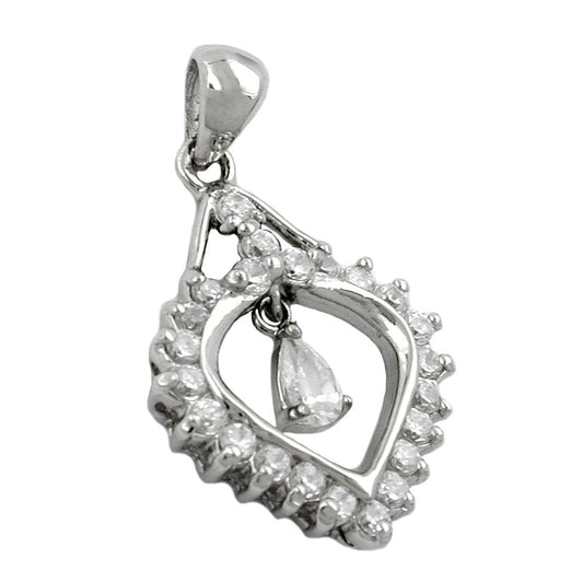 Pendant 24x17mm heart with many zirconias rhodium-plated silver 925