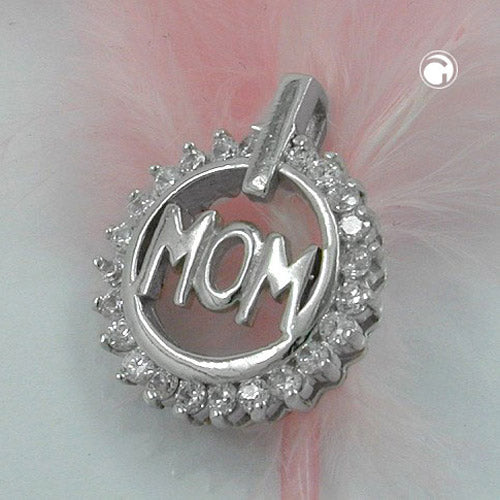 Pendant 17x14mm MOM with 23 zirconias rhodium-plated silver 925