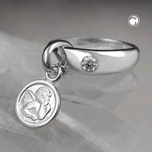 Pendant 12x3mm baptism ring with angel silver 925
