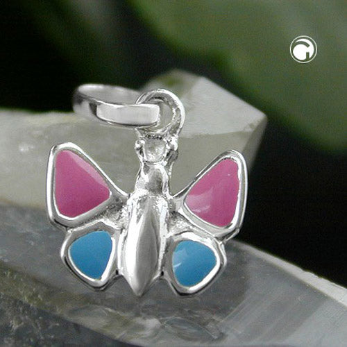 Pendant 7x8mm butterfly light blue-pink silver 925