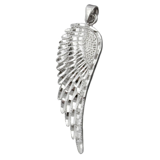 Pendant 37x12mm wings diamond-cut rhodium-plated silver 925