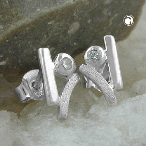 Stud earrings 10x5.5mm zirconia matt-shiny silver 925