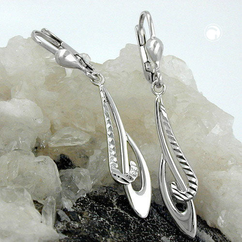 Ear leverback earrings earrings 42x7mm patterned rhodium-plated silver 925