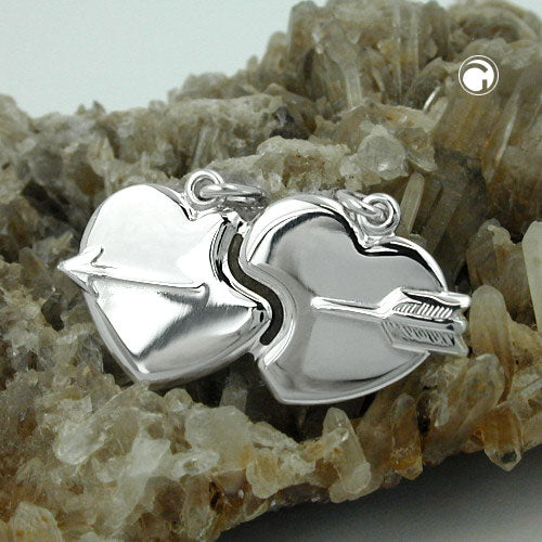 Pendant 30x16mm double pendant 2 hearts with arrow shiny silver 925