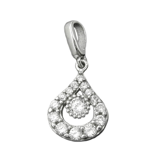 Pendant 12x9mm drop with zirconias rhodium-plated silver 925