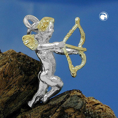 Pendant 22x16mm angel with bow and arrow bicolor shiny silver 925