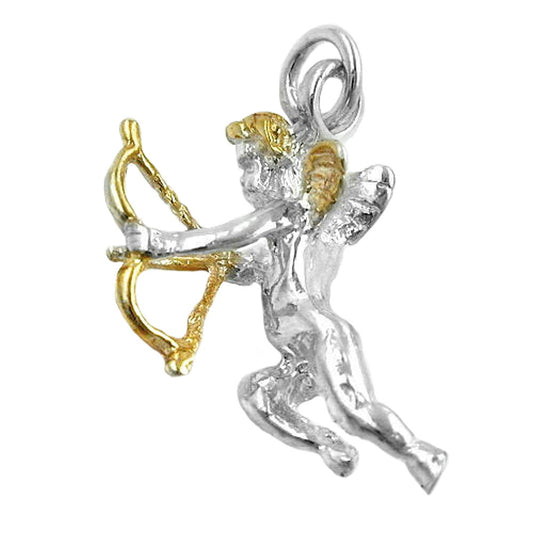 Pendant 22x16mm angel with bow and arrow bicolor shiny silver 925