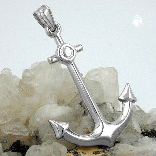 Pendant 36x25mm large anchor rhodium-plated silver 925