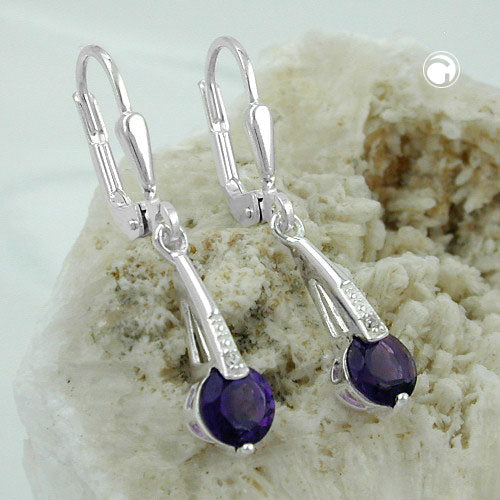 Ear clip earrings 29x5mm synthetic amethyst with zirconia silver 925