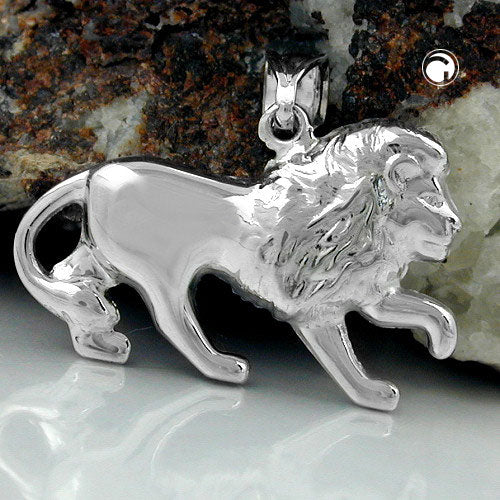 Pendant 15x23mm lion shiny rhodium-plated silver 925
