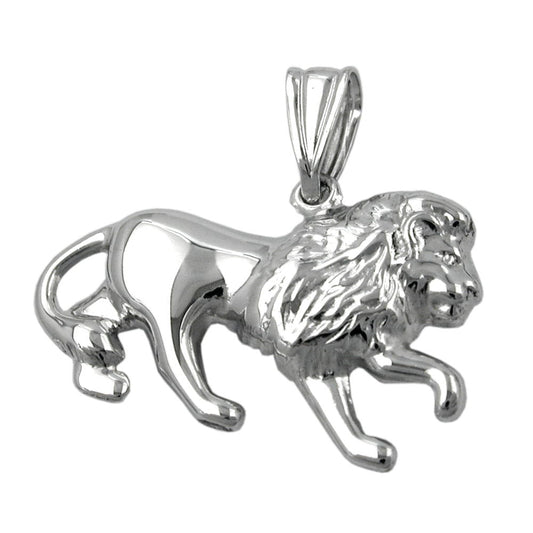 Pendant 15x23mm lion shiny rhodium-plated silver 925