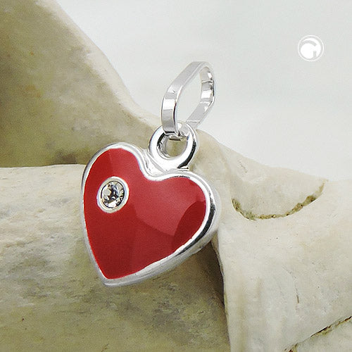 Pendant 9mm heart red lacquered with glass stone silver 925
