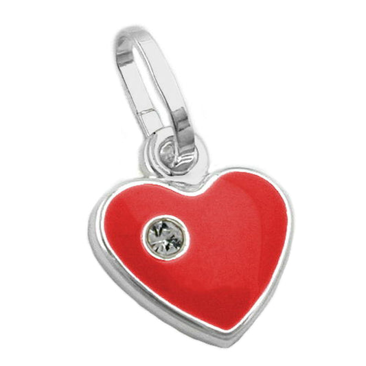Pendant 9mm heart red lacquered with glass stone silver 925