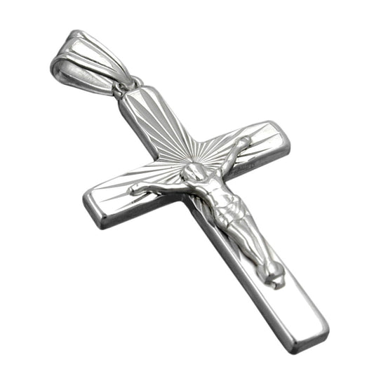 Pendant 28x19mm cross with Jesus shiny rhodium-plated silver 925