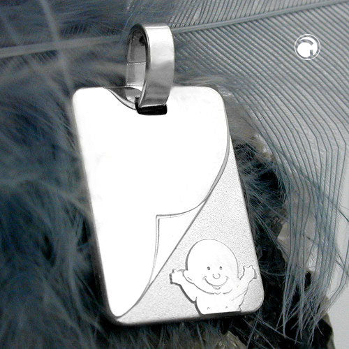 Pendant 19x14mm engraving plate with baby matt-glossy silver 925