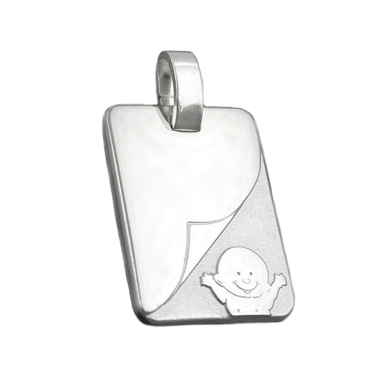 Pendant 19x14mm engraving plate with baby matt-glossy silver 925