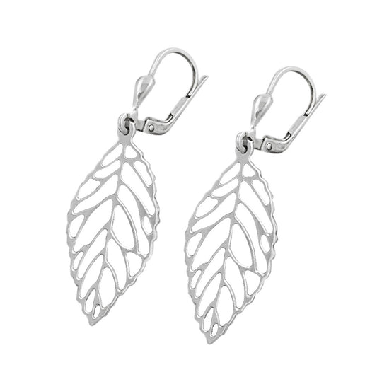 Ear leverback earrings earrings 42x14mm openwork leaf silver 925