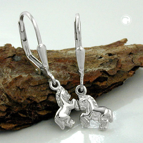 Ear stud earrings 27x10mm horses right/left shiny silver 925