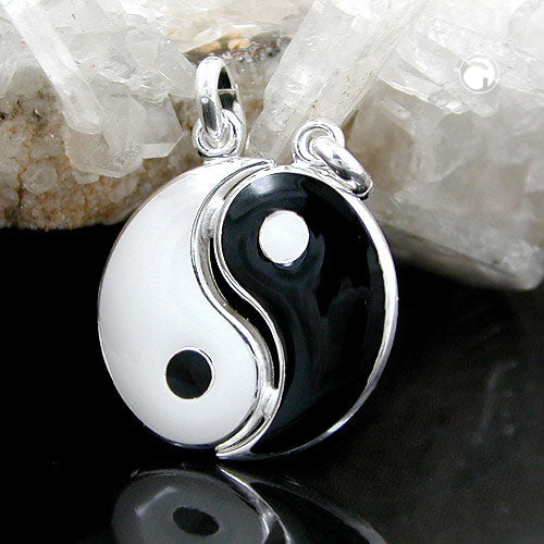 Yin Yang pendant 16mm black and white lacquered silver 925
