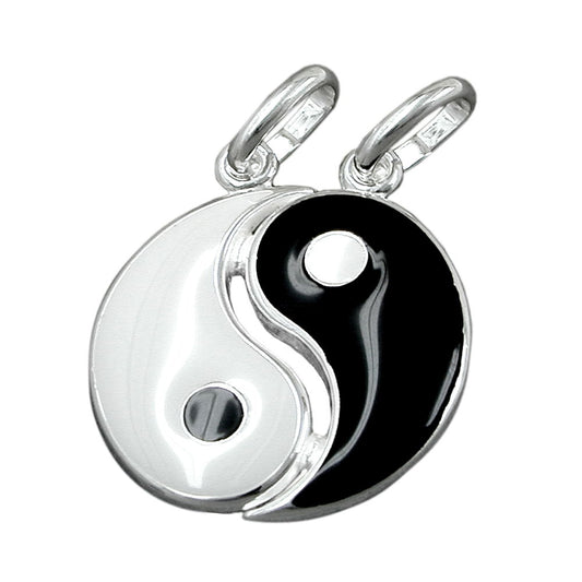 Yin Yang pendant 16mm black and white lacquered silver 925