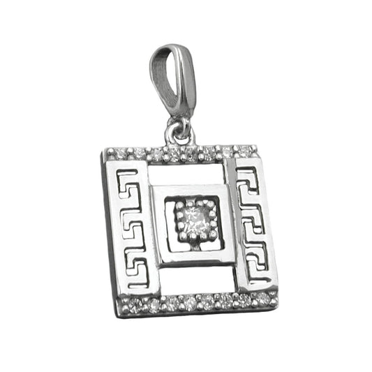 Pendant 12x12mm Roman pattern with zirconias rhodium-plated silver 925