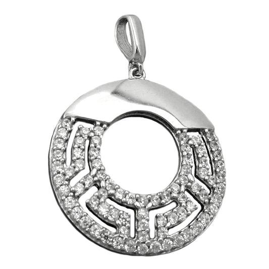 Pendant 20mm round with zirconias shiny rhodium-plated silver 925