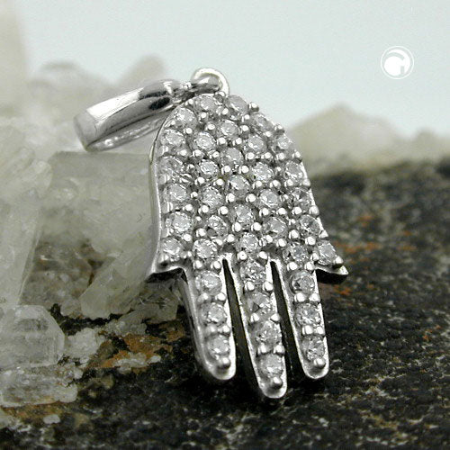 Pendant 15x10mm symbol hand with zirconias silver 925