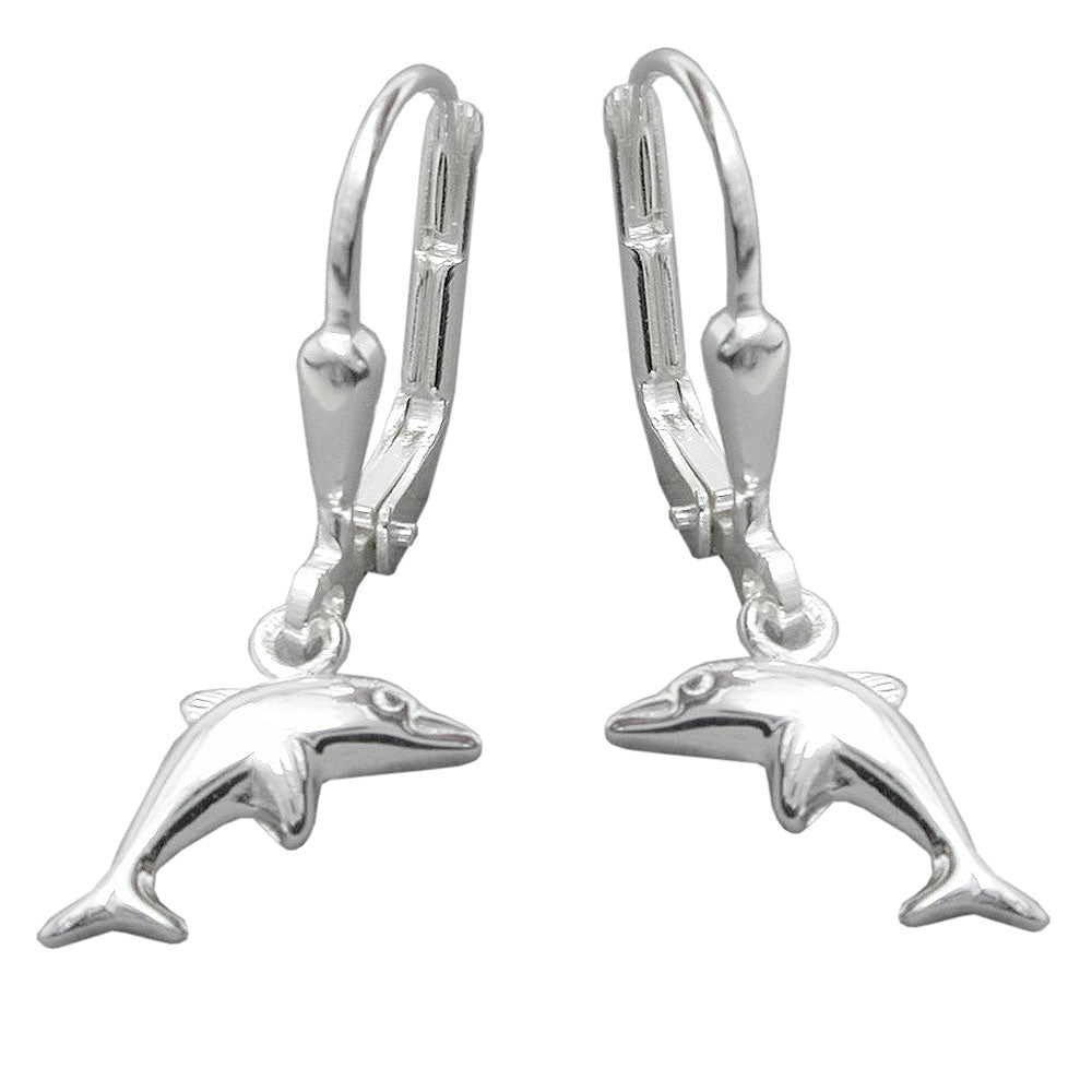 Ear leverback earrings earrings 25x7mm dolphin right-left shiny silver 925