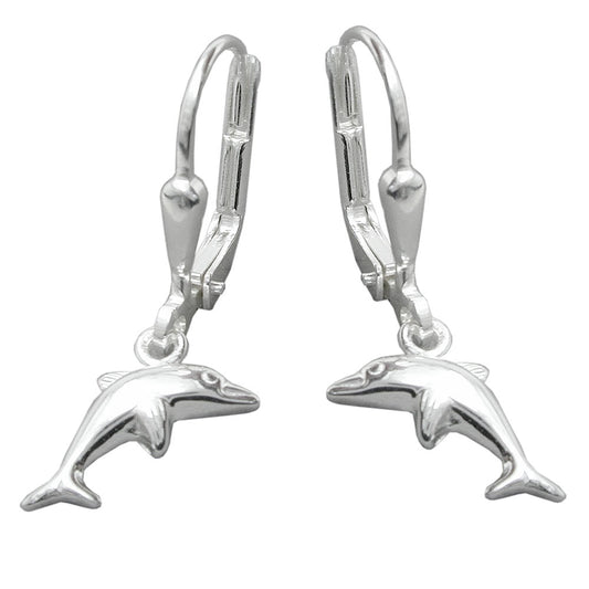 Ear leverback earrings earrings 25x7mm dolphin right-left shiny silver 925