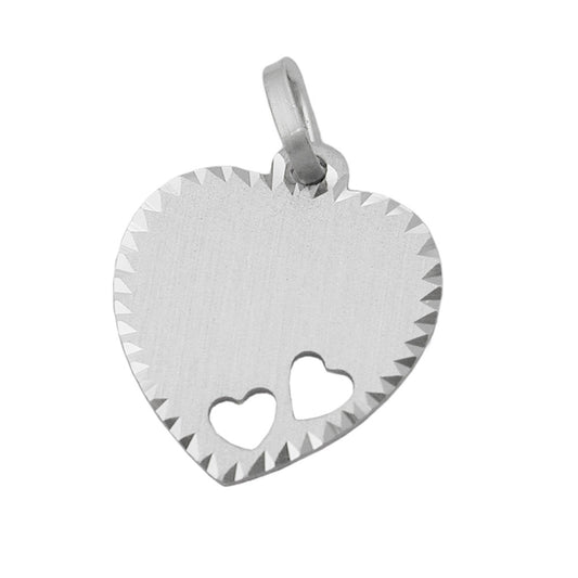 Pendant 15x14mm engraving plate heart with 2 hearts matt-diamond-plated silver 925