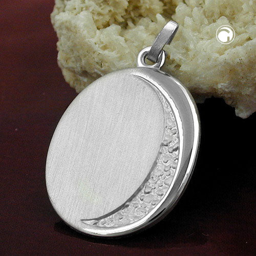 Pendant 27x20mm engraving plate oval matt-glossy rhodium-plated silver 925