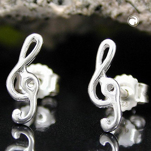 Ear studs earring 9x3mm treble clef silver 925