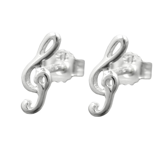 Ear studs earring 9x3mm treble clef silver 925