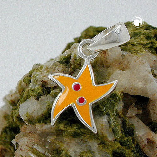 Pendant 15x10mm star yellow red lacquered silver 925