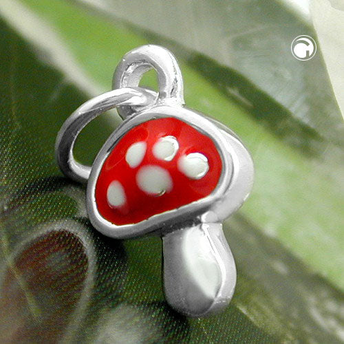 Pendant 12x8mm fly agaric red-white lacquered silver 925