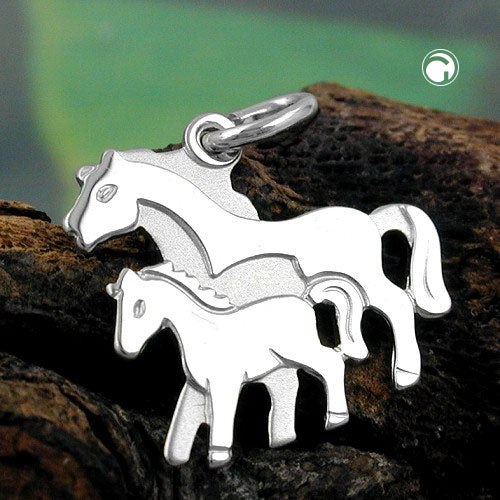 Pendant 13x14mm foal with mare matt-shiny rhodium-plated silver 925