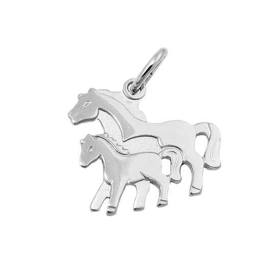 Pendant 13x14mm foal with mare matt-shiny rhodium-plated silver 925