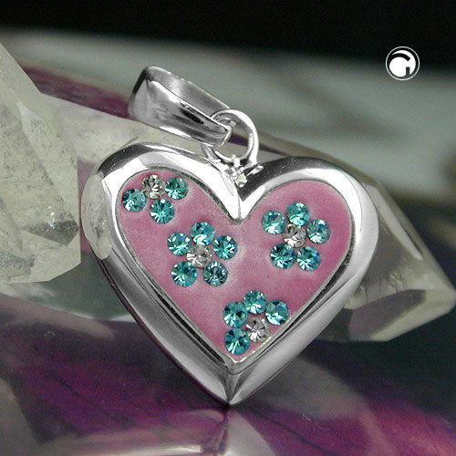 Pendant 19x19mm pink heart with zirconias silver 925