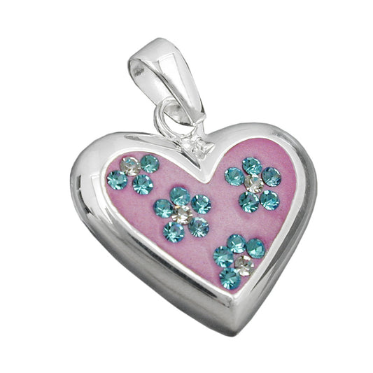 Pendant 19x19mm pink heart with zirconias silver 925