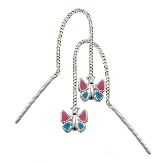 Pull-through earring 62x8mm butterfly colored lacquered silver 925