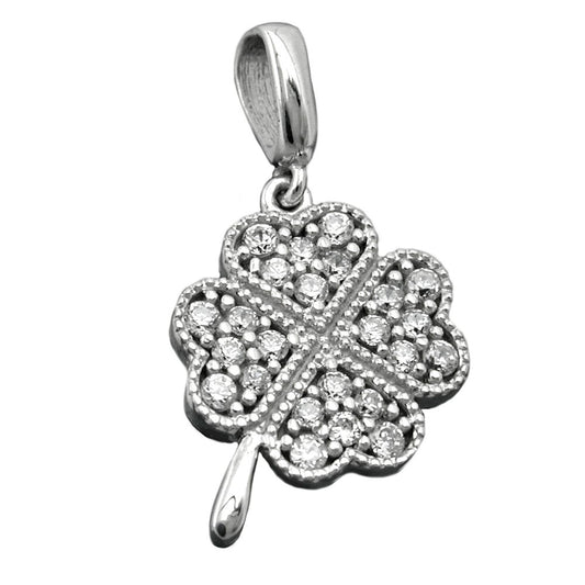 Pendant 14x11mm clover leaf with zirconias rhodium-plated silver 925