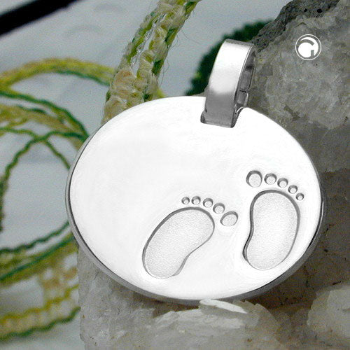Pendant 21x17mm engraving pendant for birth feet shiny-matt silver 925