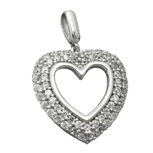 Pendant 16x15mm heart with many zirconias rhodium-plated silver 925