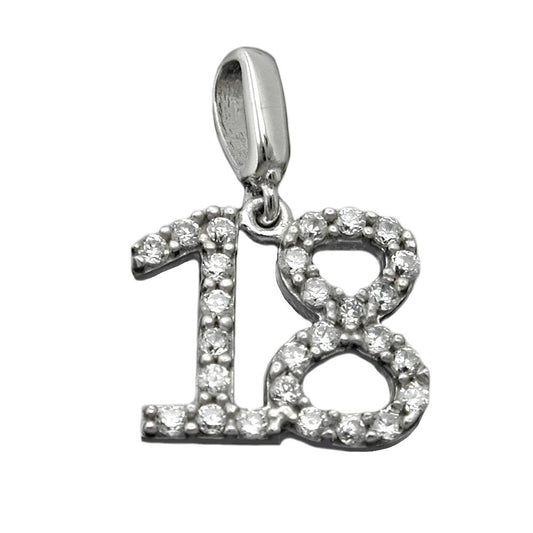Pendant 10x11mm number 18 rhodium-plated silver 925